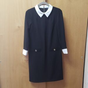 TOMMY HILFIGER Womens Black White Collar Sleeved Dress 
Sz 6